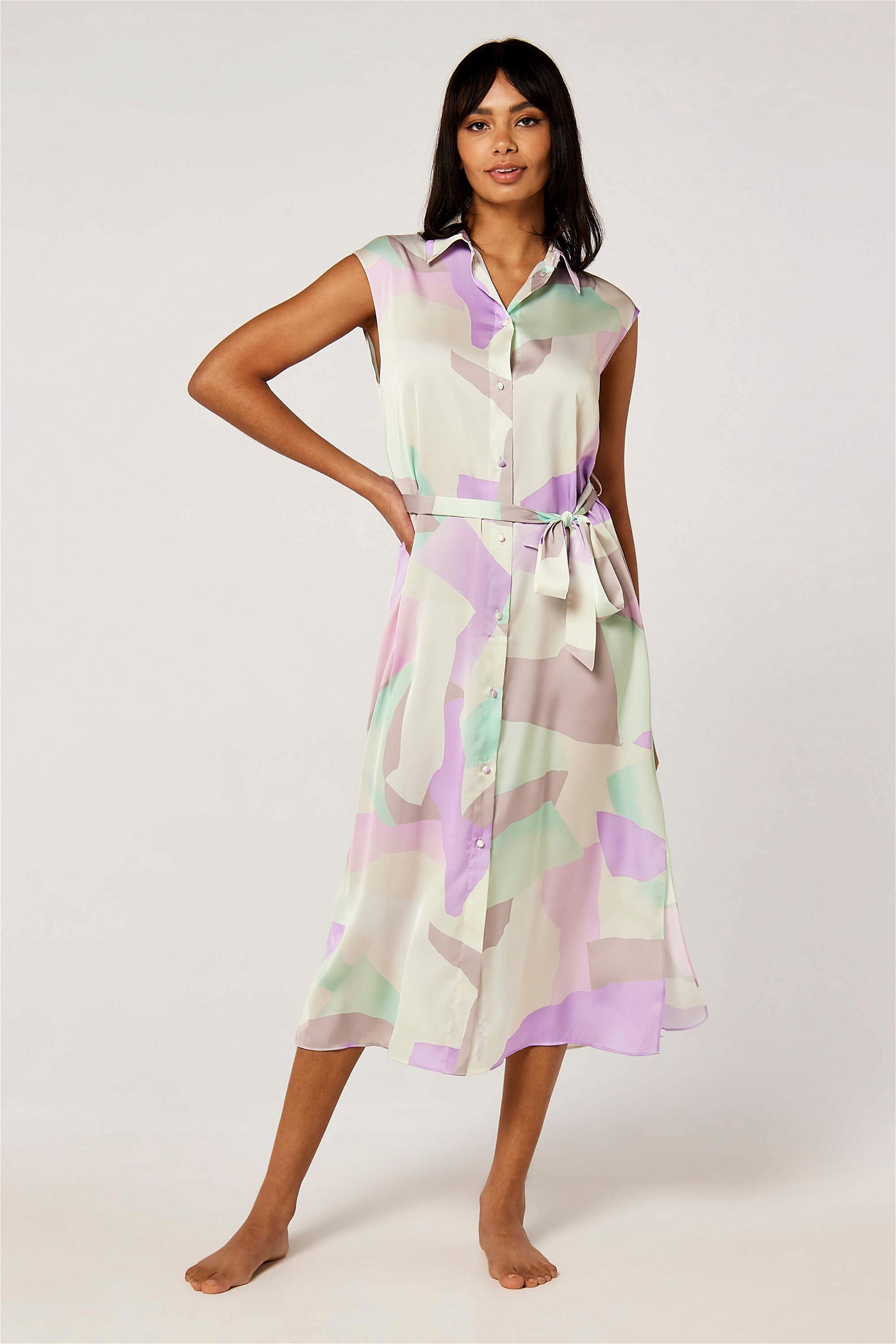 Pastel Color Printed Midi Dress
